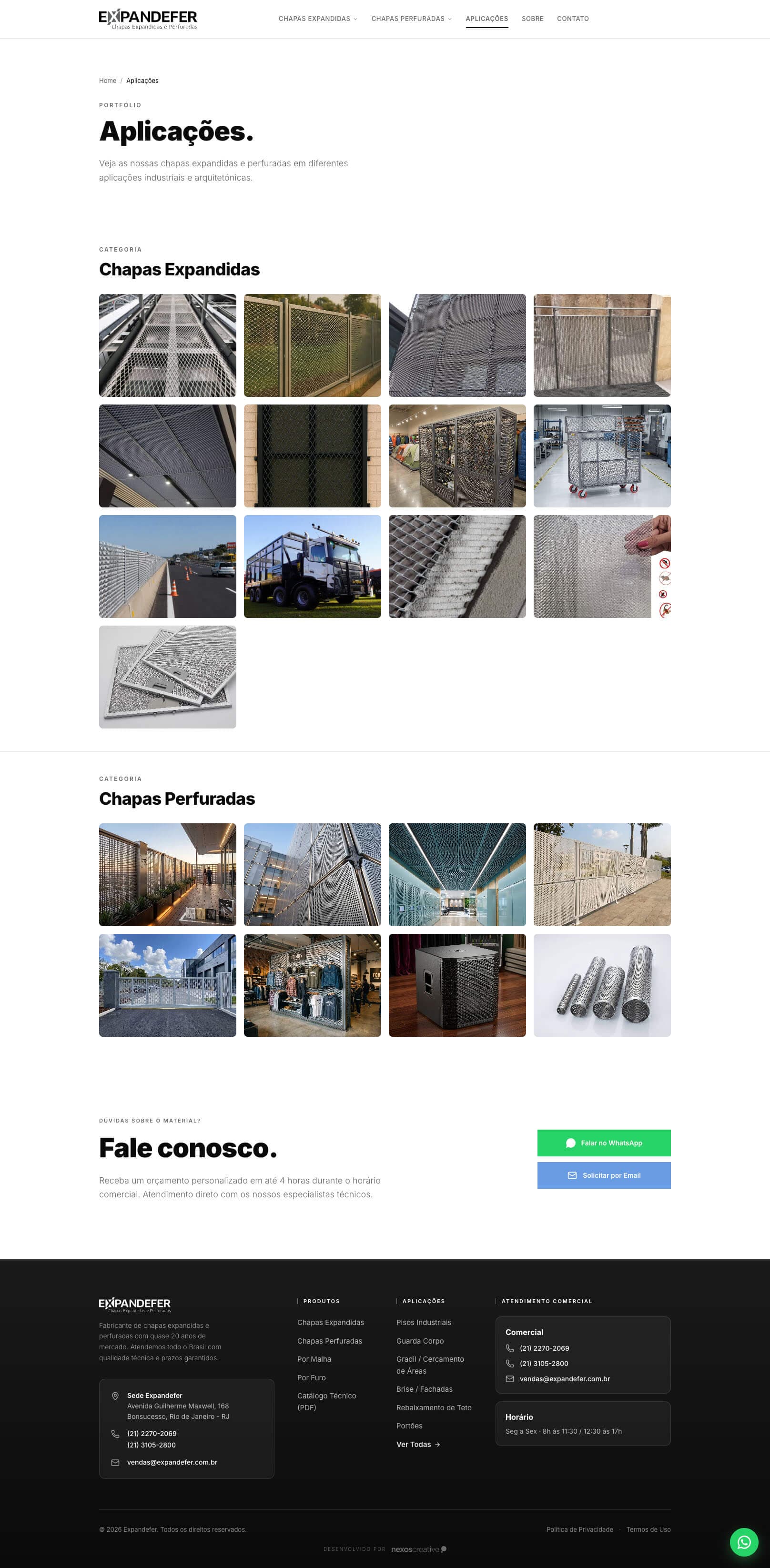 Página de aplicações do site Expandefer