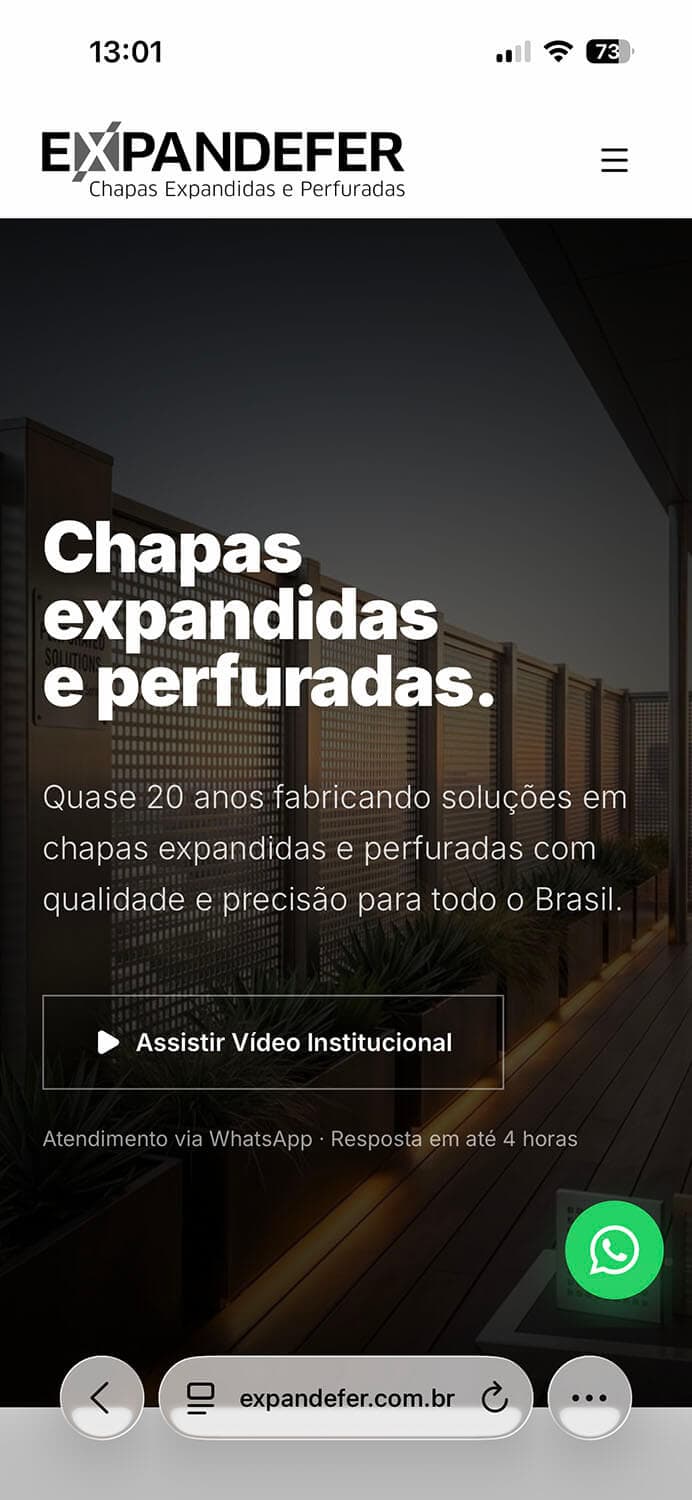 Vista mobile da home Expandefer