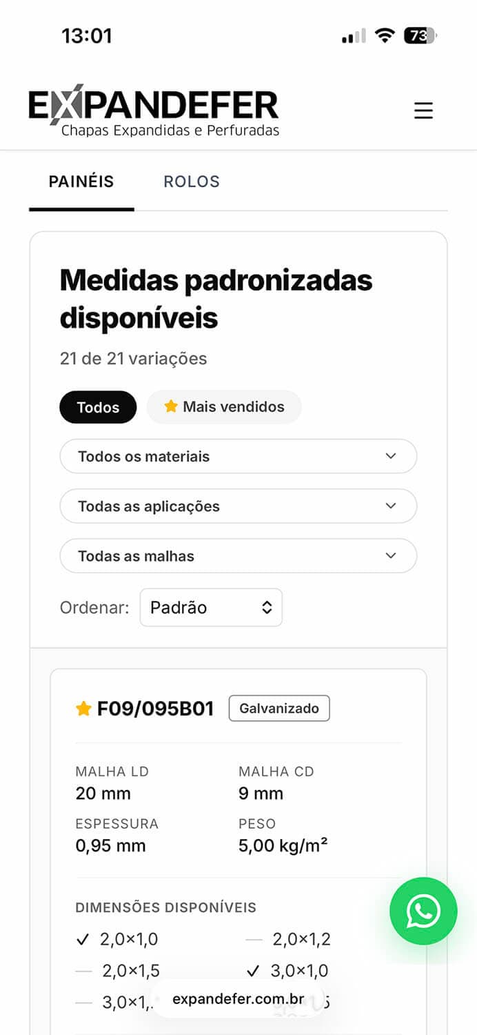 Vista mobile do catálogo Expandefer