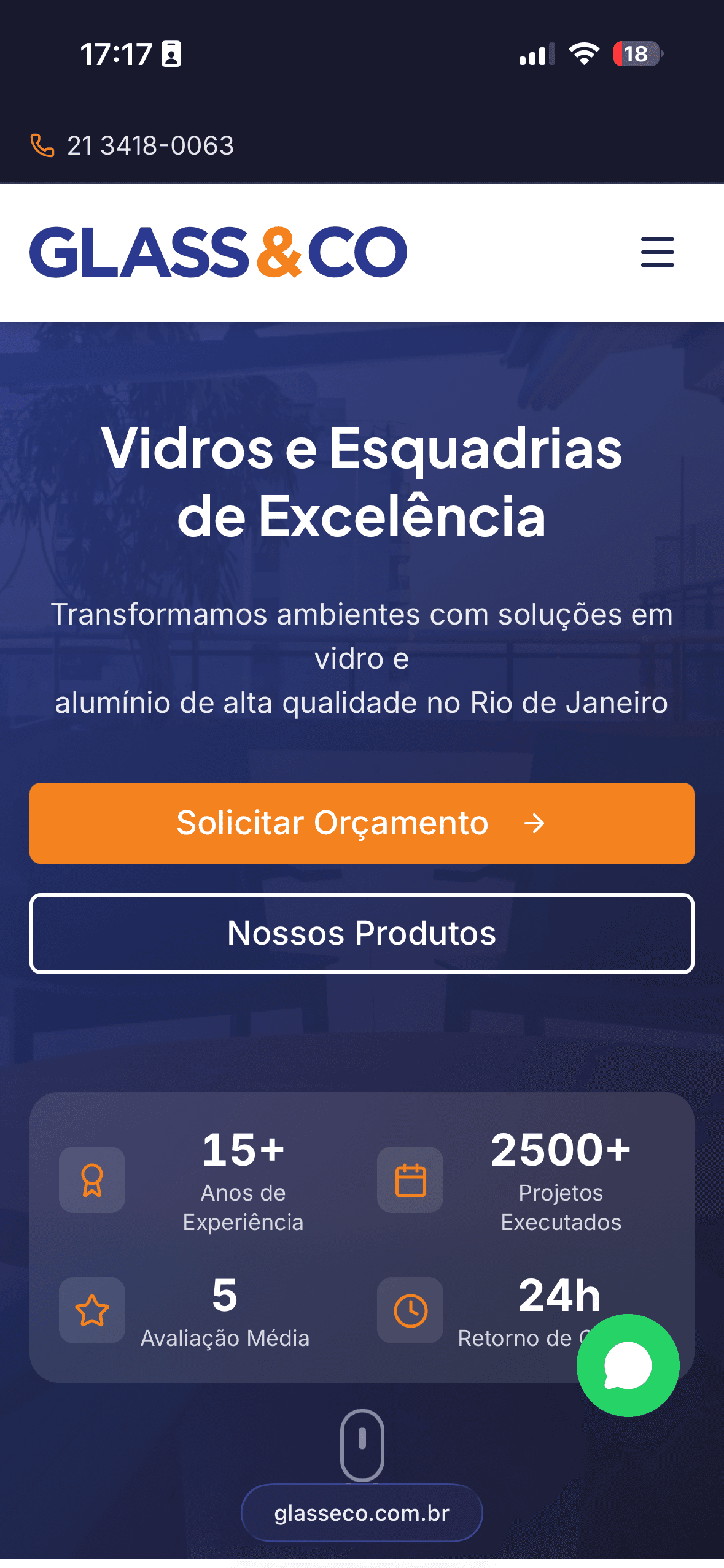 Vista mobile da home Glass & CO