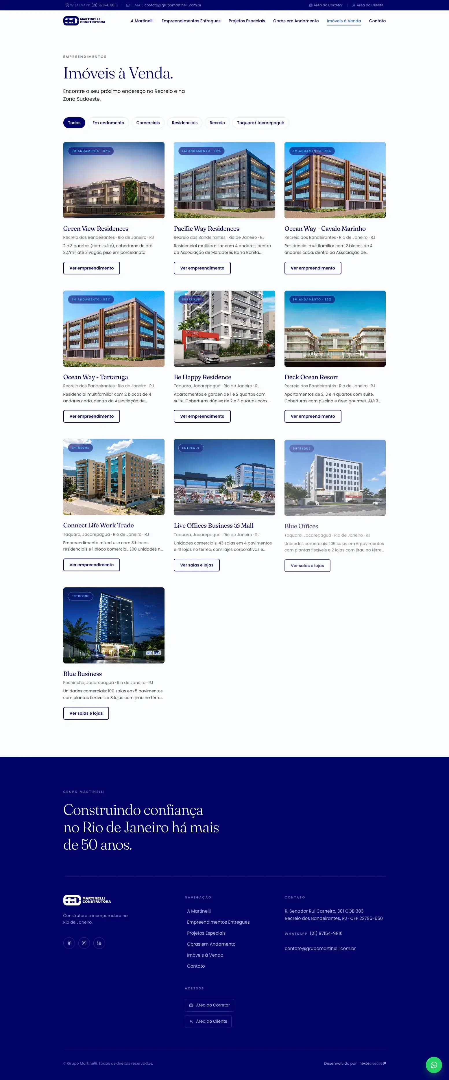 Listagem de imóveis à venda no site Martinelli