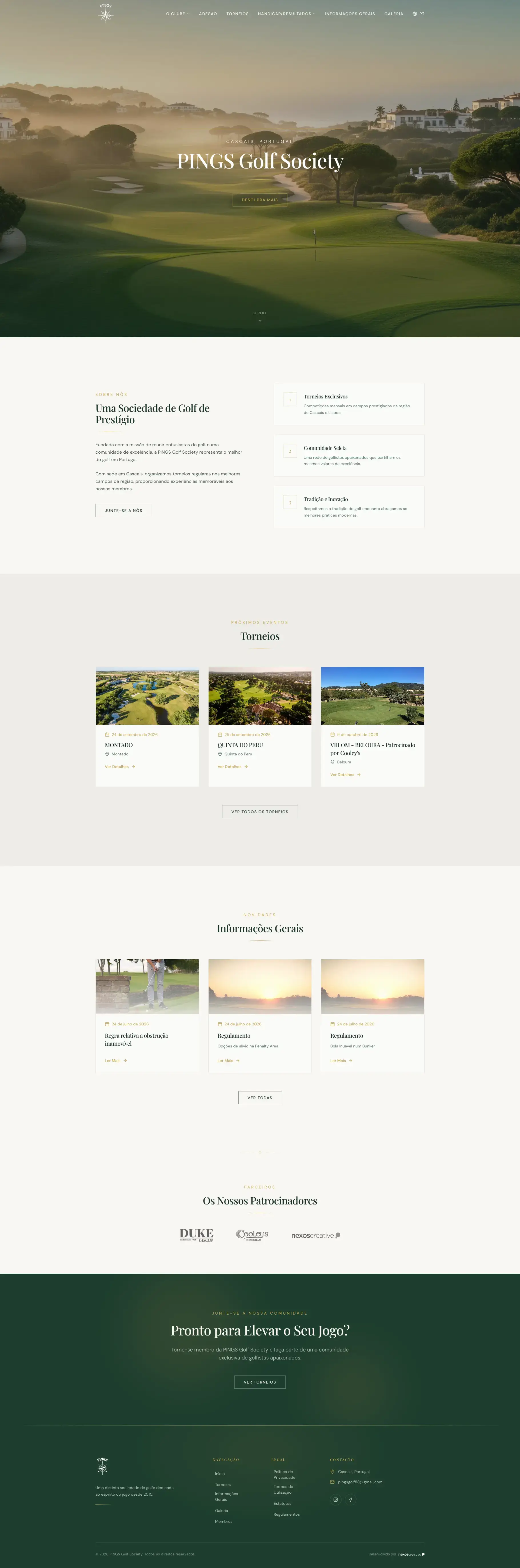 Pings Golf Society · site premium e CMS com Draws