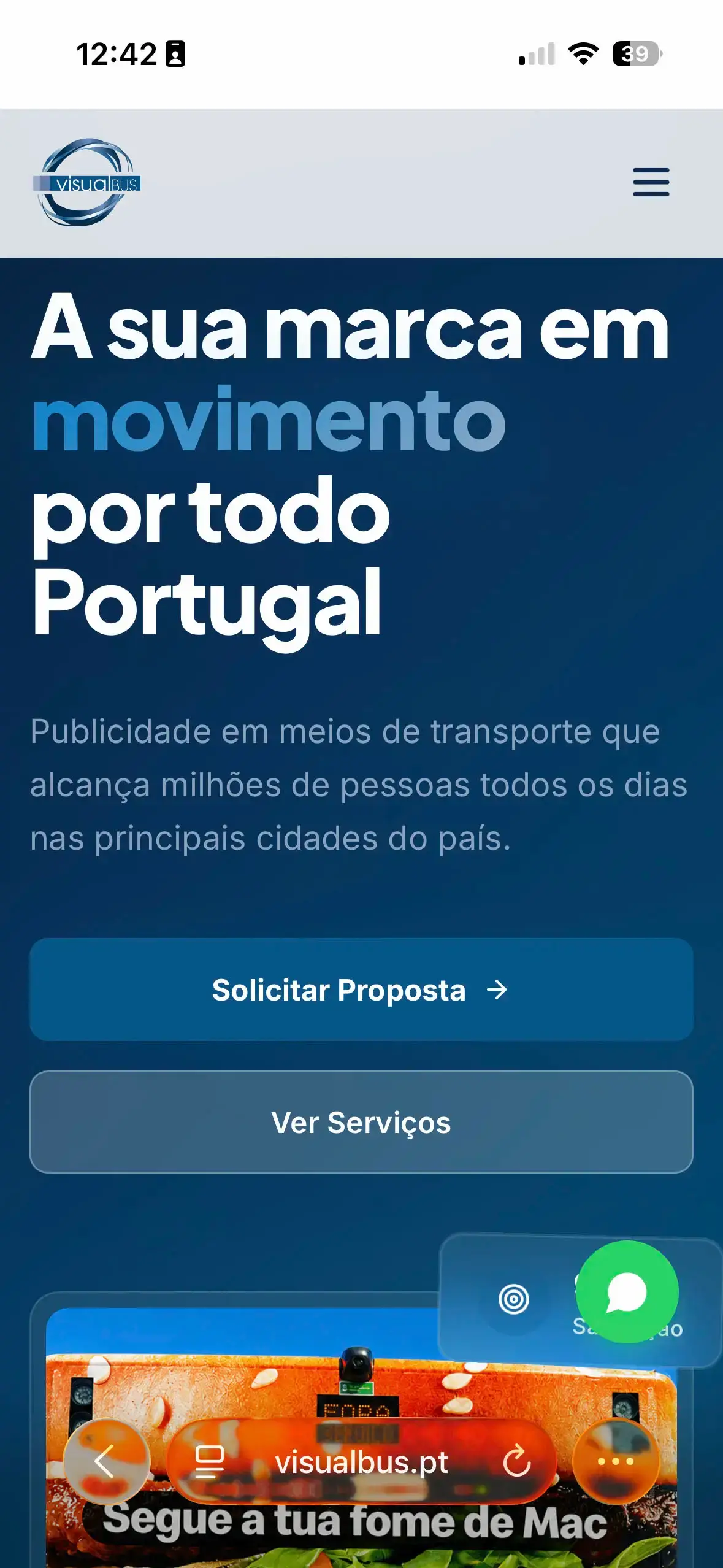 Vista mobile da home VisualBus
