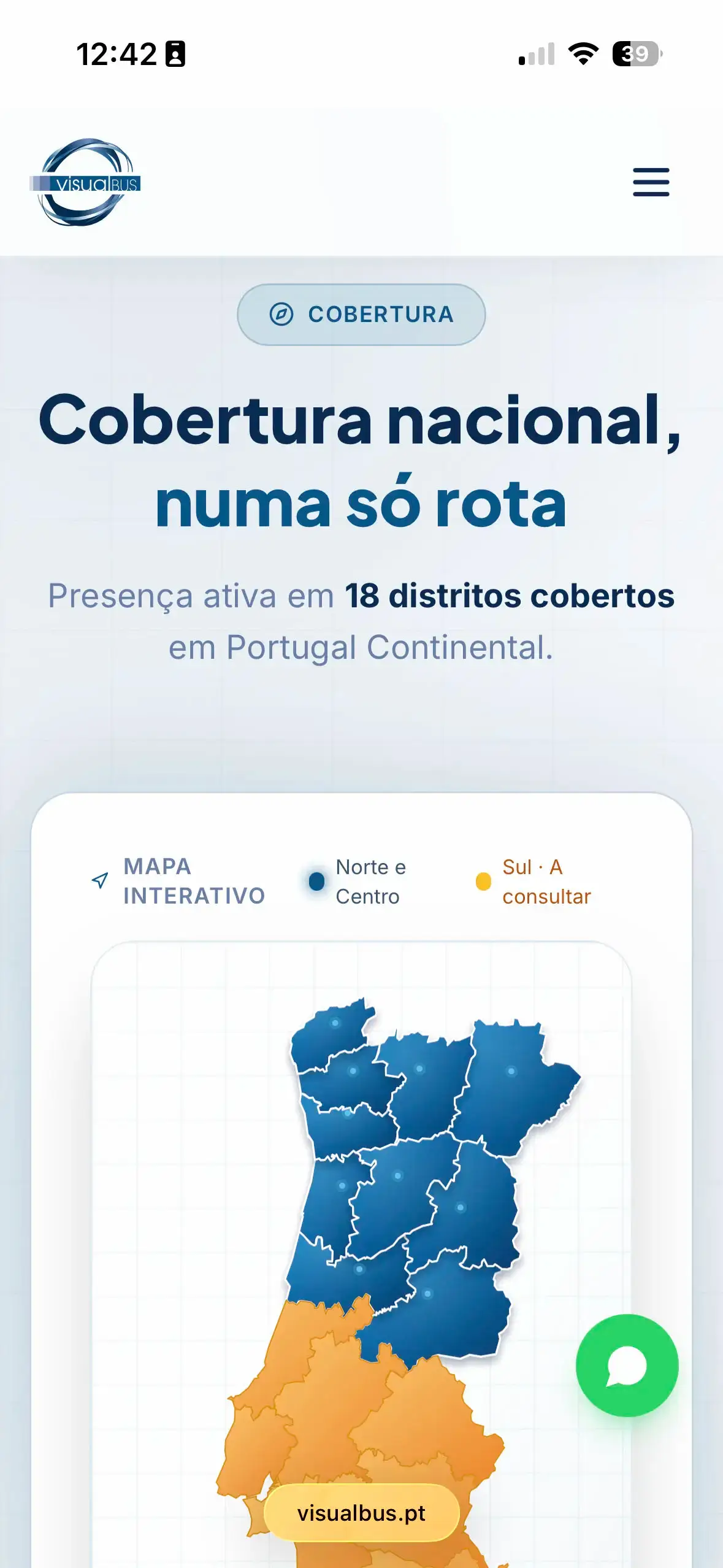 Vista mobile de serviços VisualBus